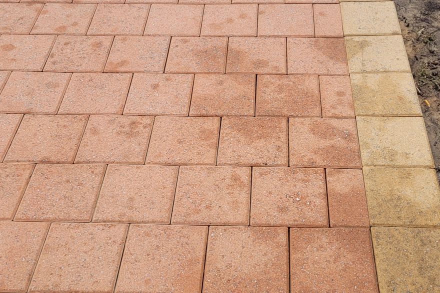 Oil stains on brick paving: after