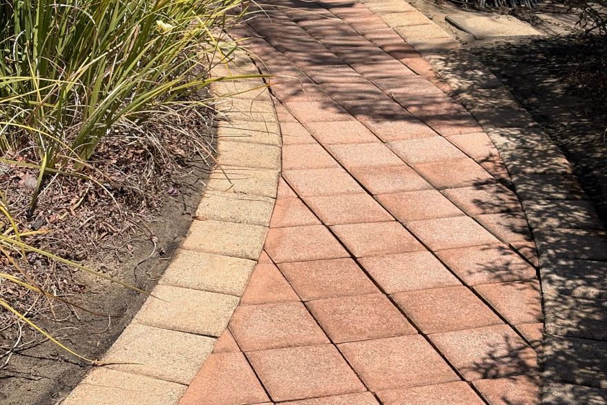 Before and after cleaning on brick pavers: after