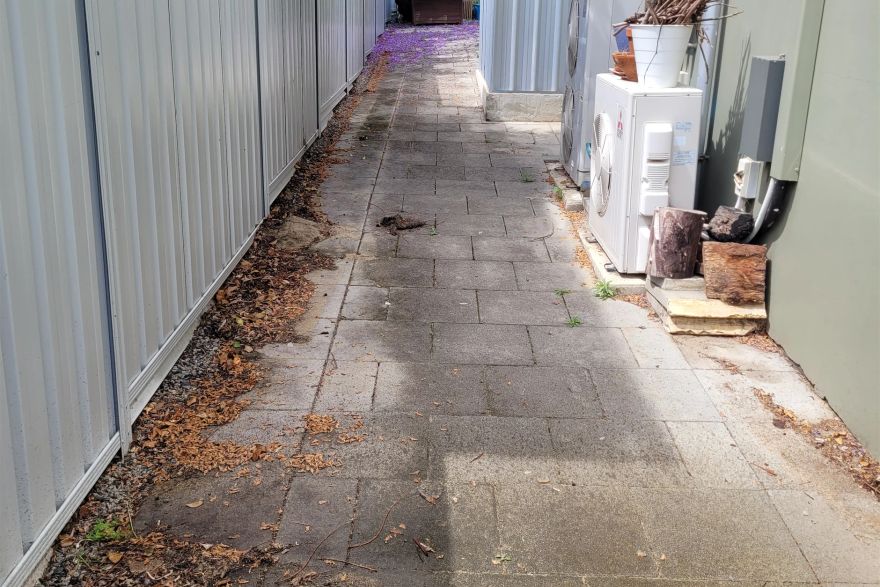 Before and after cleaning on concrete slab · Path: before