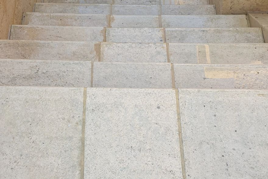 Before and after cleaning on sandstone pavers: after