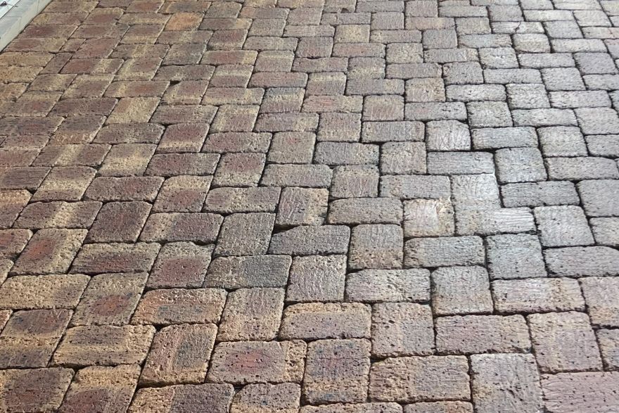 Before and after cleaning on brick pavers: after