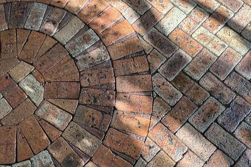 Before and after cleaning on brick pavers: after
