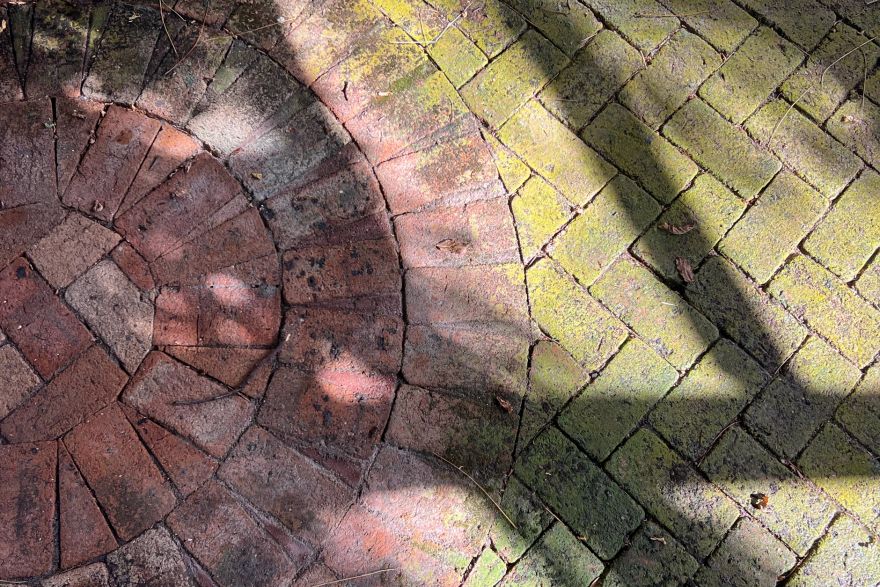Before and after cleaning on brick pavers: before