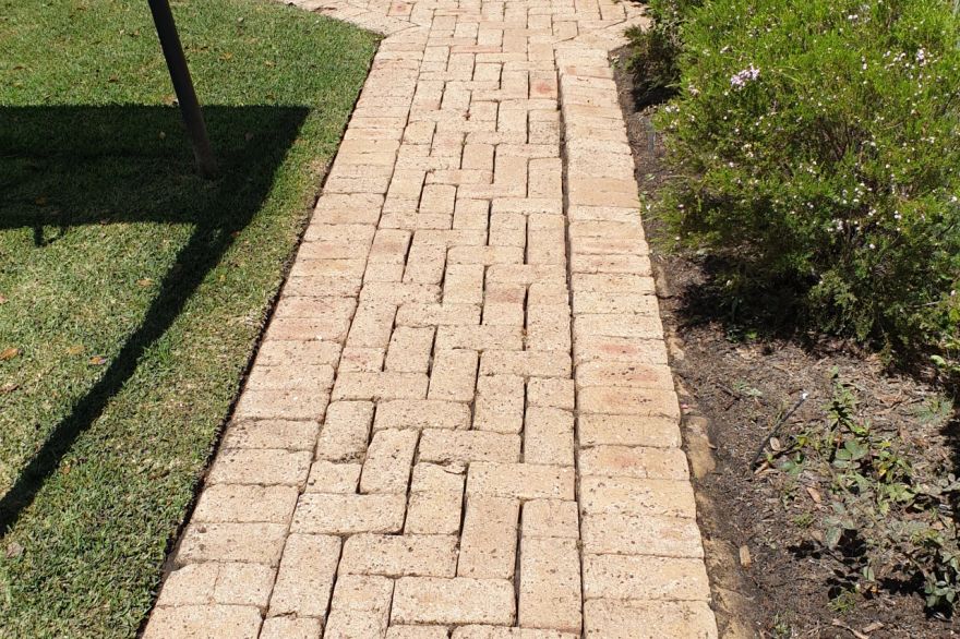 Before and after cleaning on brick pavers: after