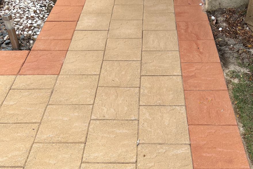 Before and after cleaning on brick pavers: after