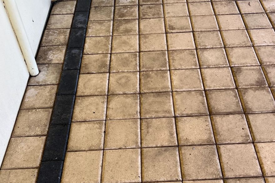 Before and after cleaning on brick pavers: after