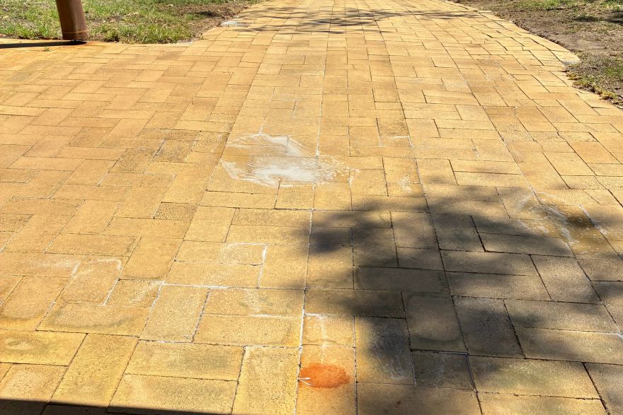 Before and after cleaning on brick pavers: after