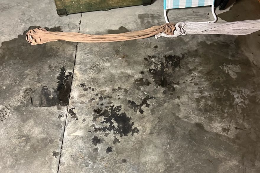 Before and after oil stains on concrete slab · Garage floor: before