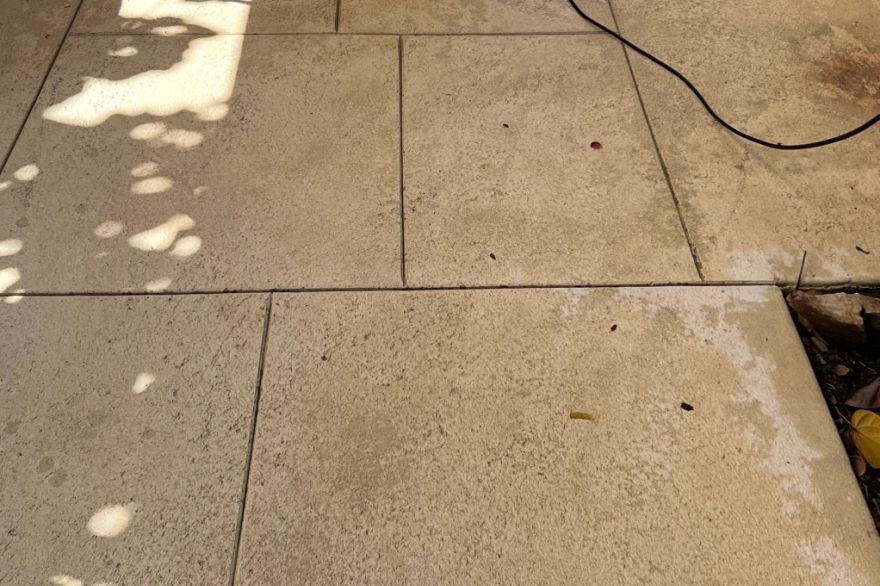 Before and after cleaning on liquid limestone · Patio / alfresco: after