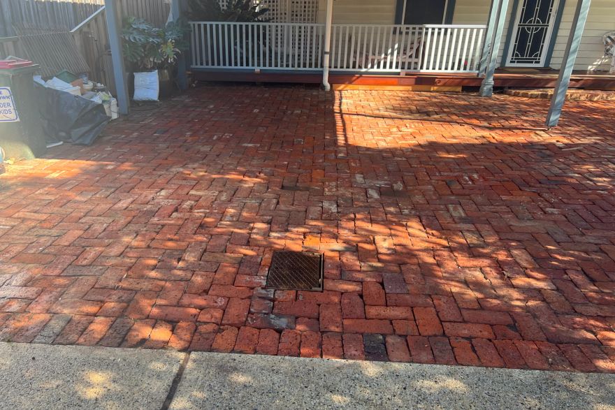 Before and after cleaning on brick pavers: after