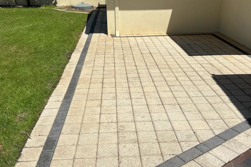 Before and after cleaning on brick pavers: after
