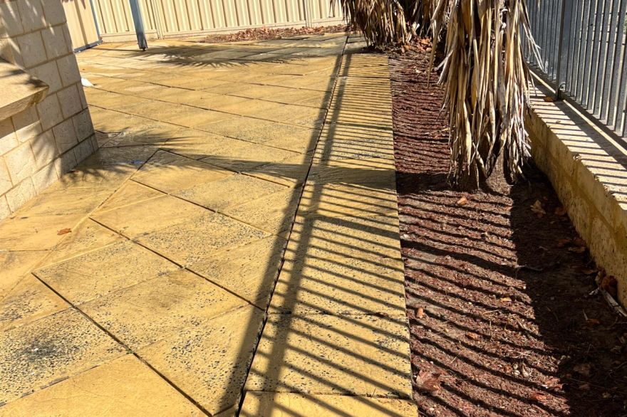 Before and after cleaning on sandstone pavers: after