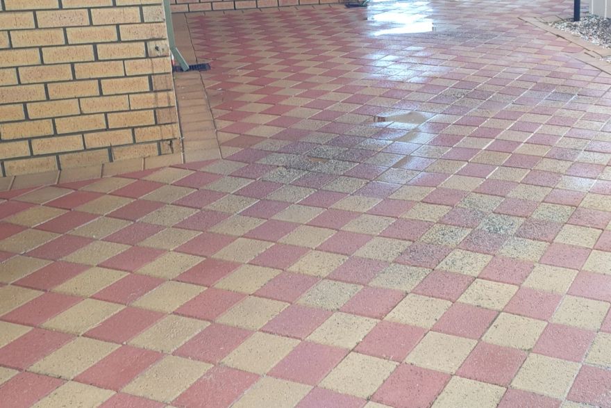 Before and after cleaning on brick pavers: after