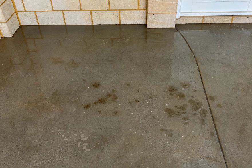 Before and after oil stains on concrete slab · Garage floor: after