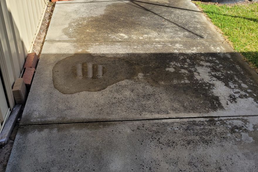Before and after cleaning on concrete slab · Path: before
