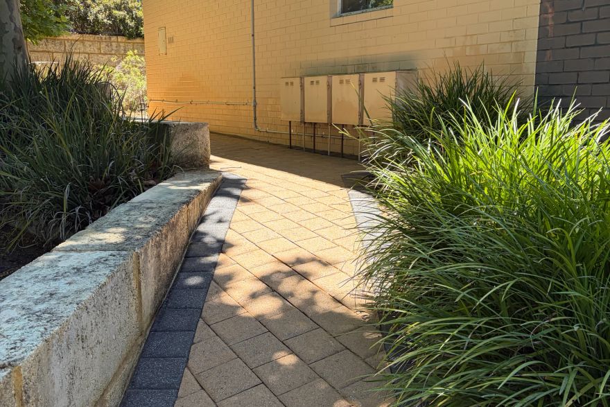 Before and after cleaning on brick pavers: after