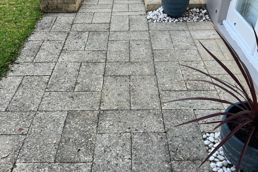 Before and after cleaning on natural stone: before