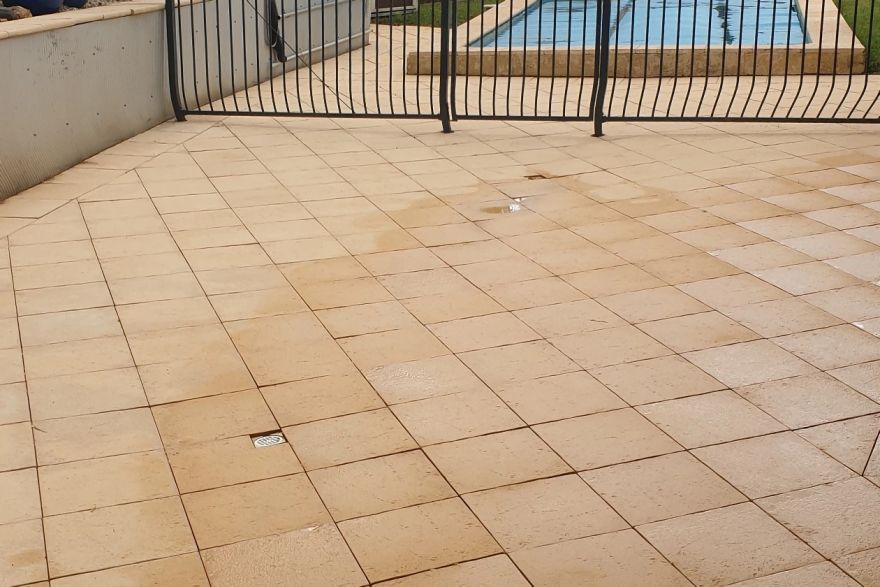 Before and after cleaning on brick pavers: after