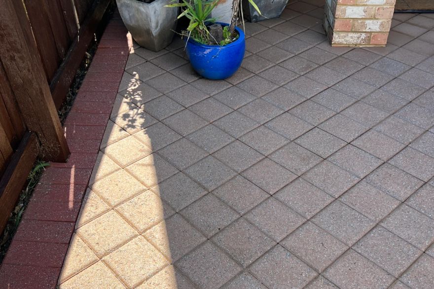 Before and after cleaning on brick pavers: after