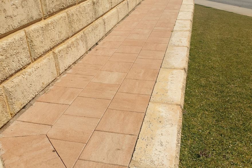 Before and after cleaning on limestone block: after