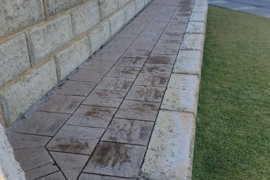 Before and after cleaning on limestone block: before