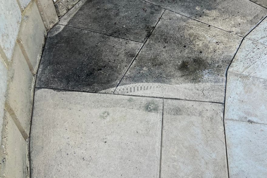Before and after cleaning on liquid limestone · Poolside: before