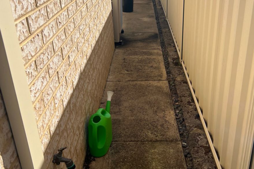 Before and after cleaning on concrete slab · Path: before
