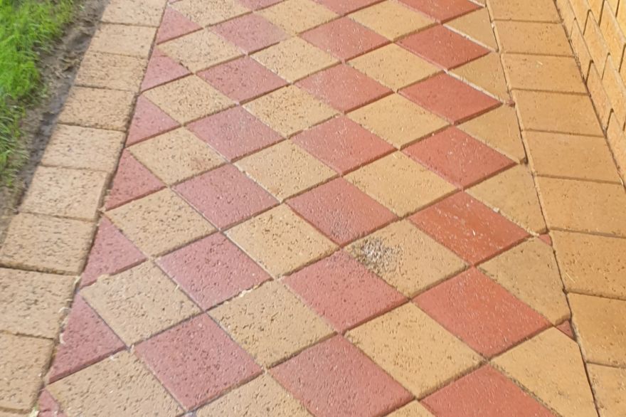 Before and after cleaning on brick pavers: after