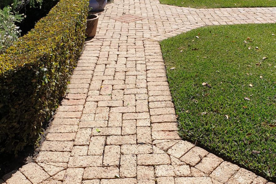 Before and after cleaning on brick pavers: after