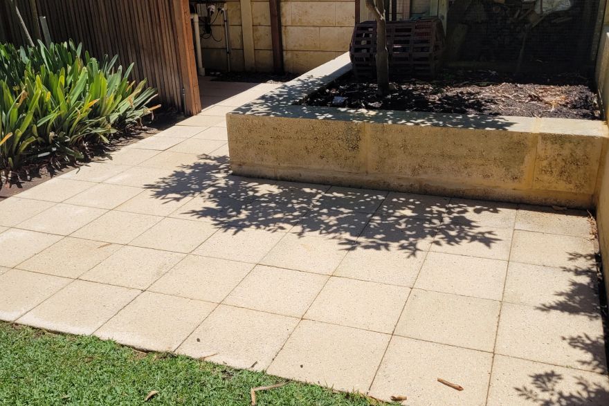 Before and after cleaning on sandstone pavers: after