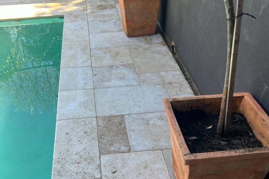 Before and after cleaning on natural stone: after