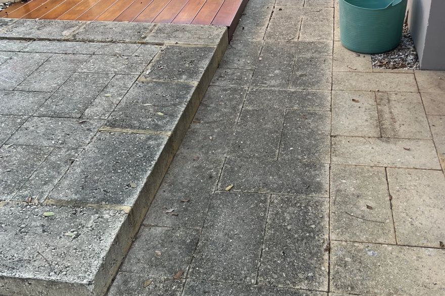 Before and after cleaning on natural stone · Path: before