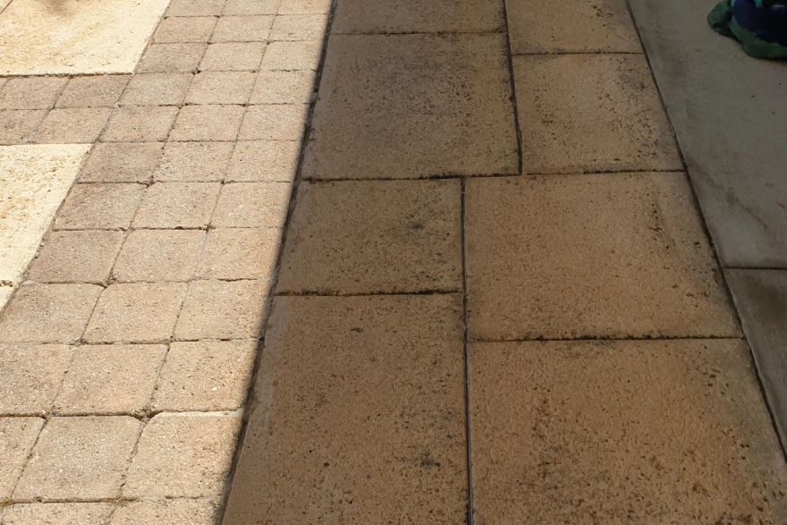 Before and after cleaning on liquid limestone: after
