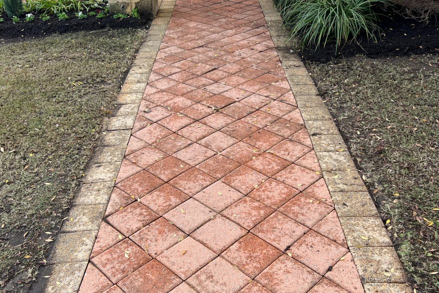 Before and after cleaning on brick pavers: after
