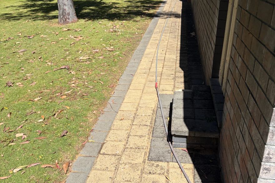 Before and after cleaning on brick pavers: before