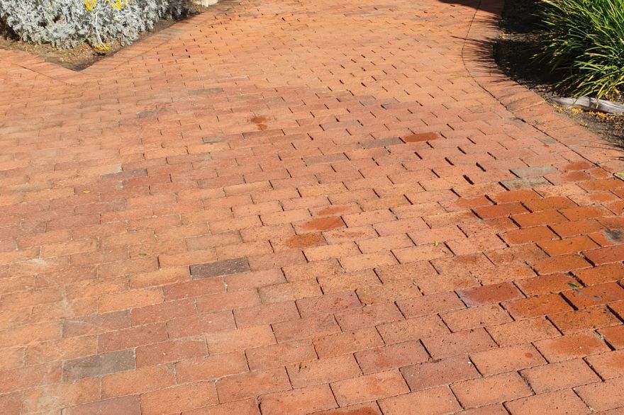 Before and after cleaning on brick pavers: after