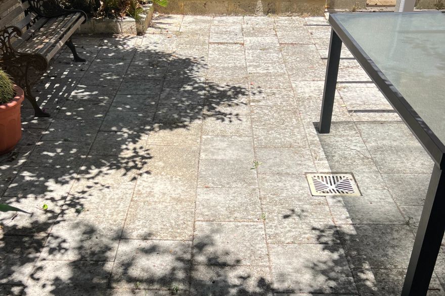 Before and after cleaning on natural stone: before