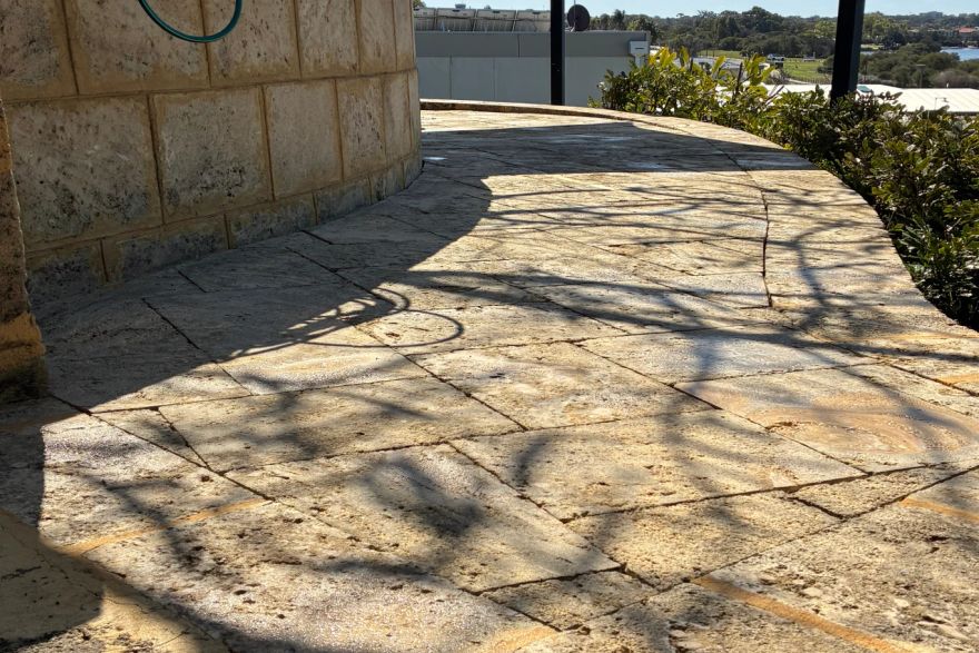 Before and after cleaning on limestone block: after
