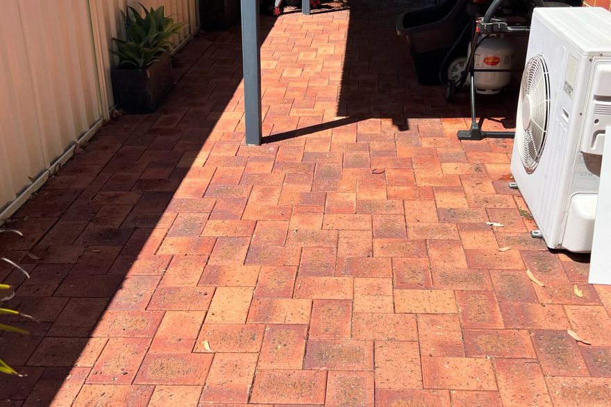Before and after cleaning on brick pavers: after