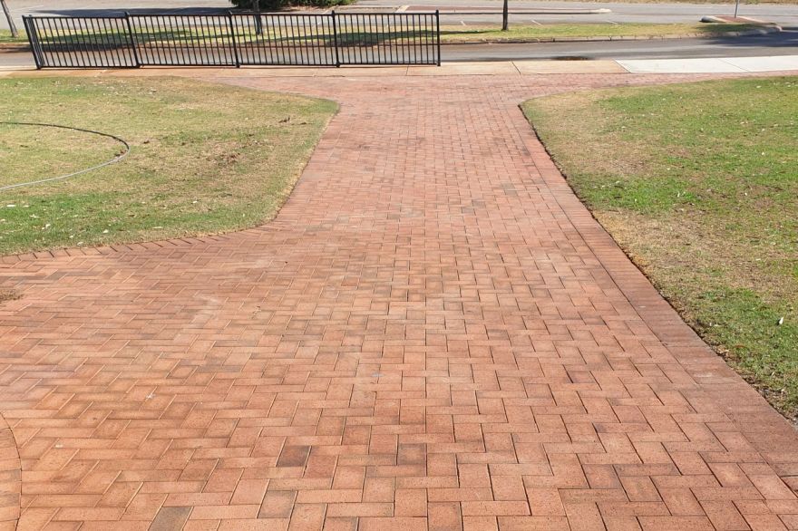 Before and after cleaning on brick pavers: after