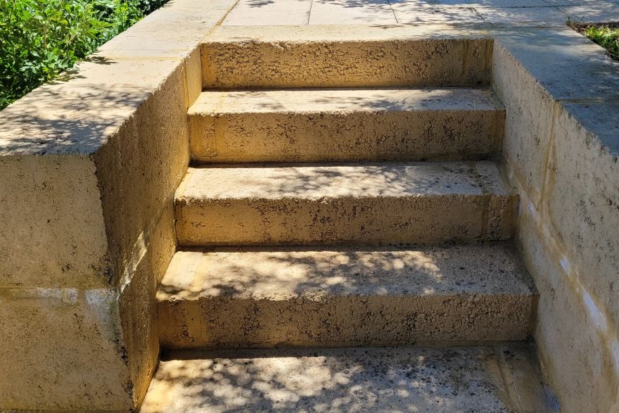 Before and after cleaning on limestone block: after
