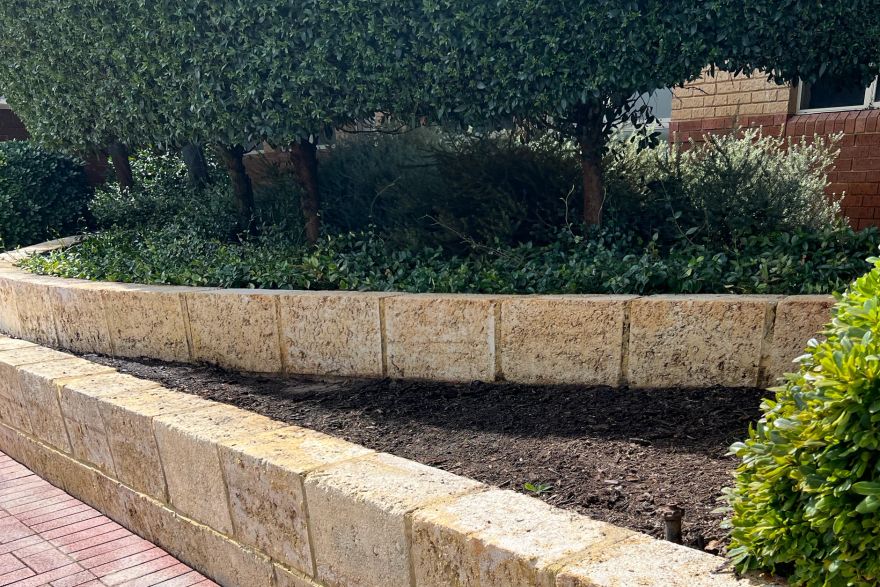 Before and after rust / bore stains on limestone block: after