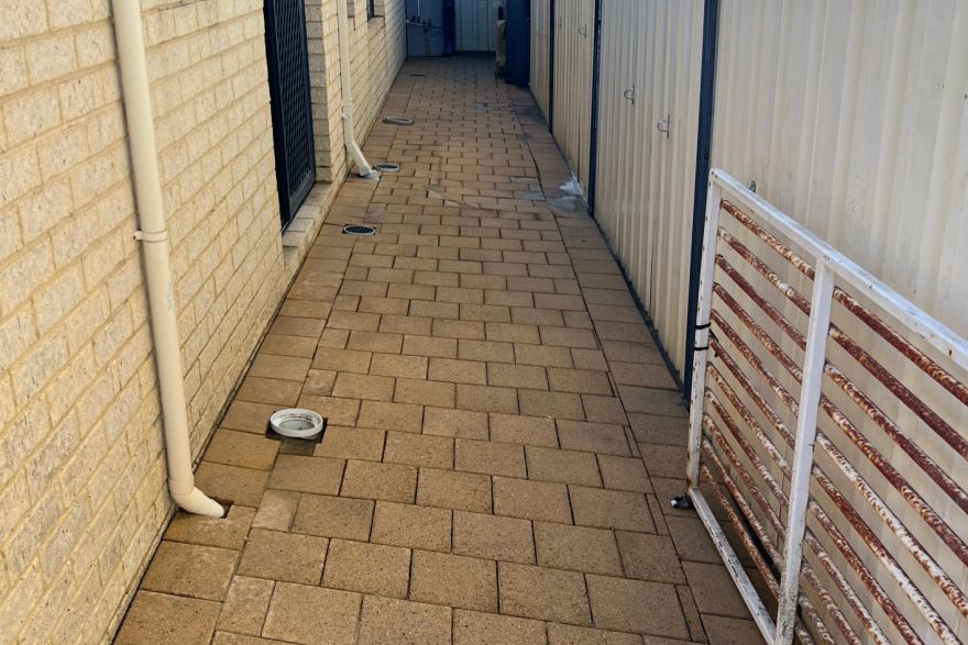 Before and after cleaning on brick pavers: after
