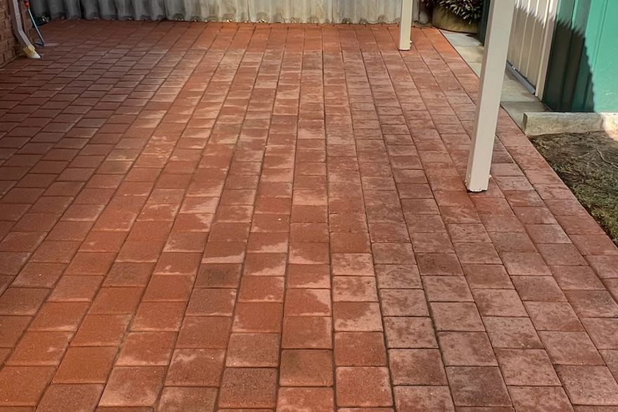 Before and after cleaning on brick pavers: after