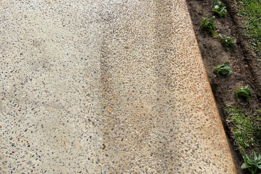 Before and after rust / bore stains on concrete exposed aggregate: after