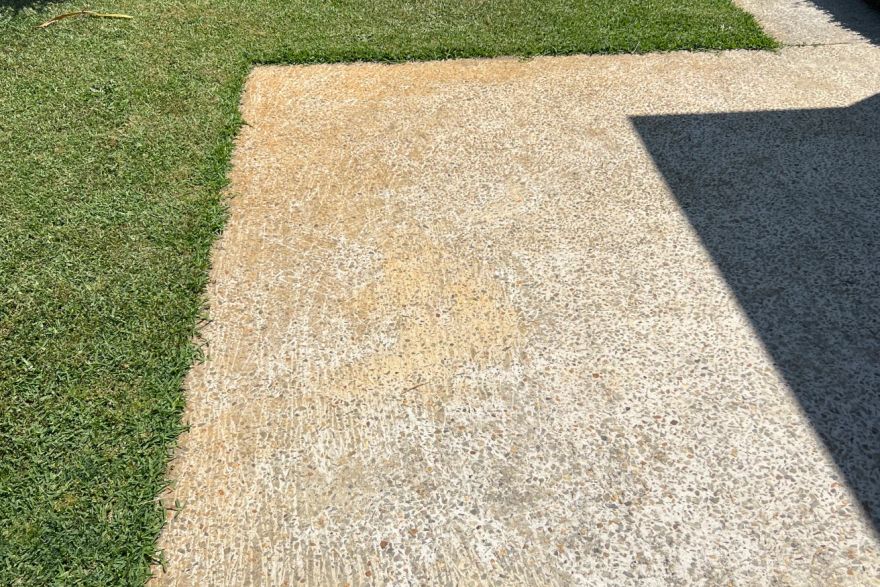 Before and after rust / bore stains on concrete exposed aggregate · Path: before