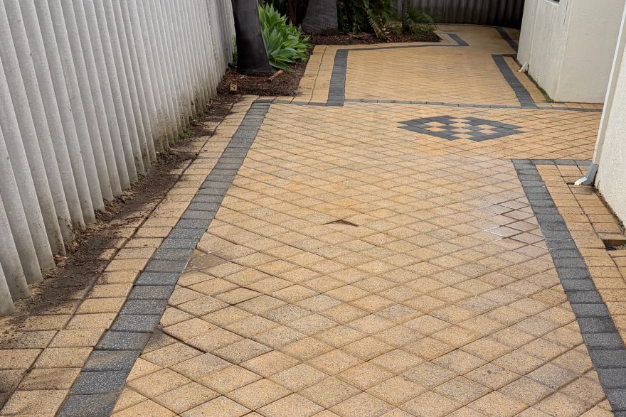 Before and after cleaning on brick pavers: after