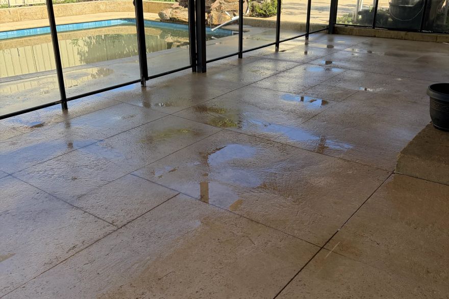 Before and after cleaning on liquid limestone: after
