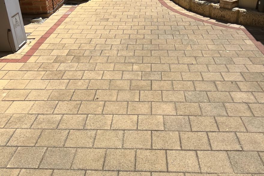 Before and after cleaning on brick pavers · Patio / alfresco: before