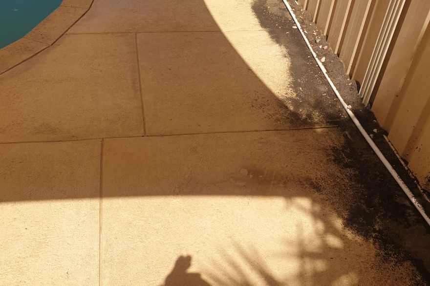 Before and after cleaning on liquid limestone · Poolside: after